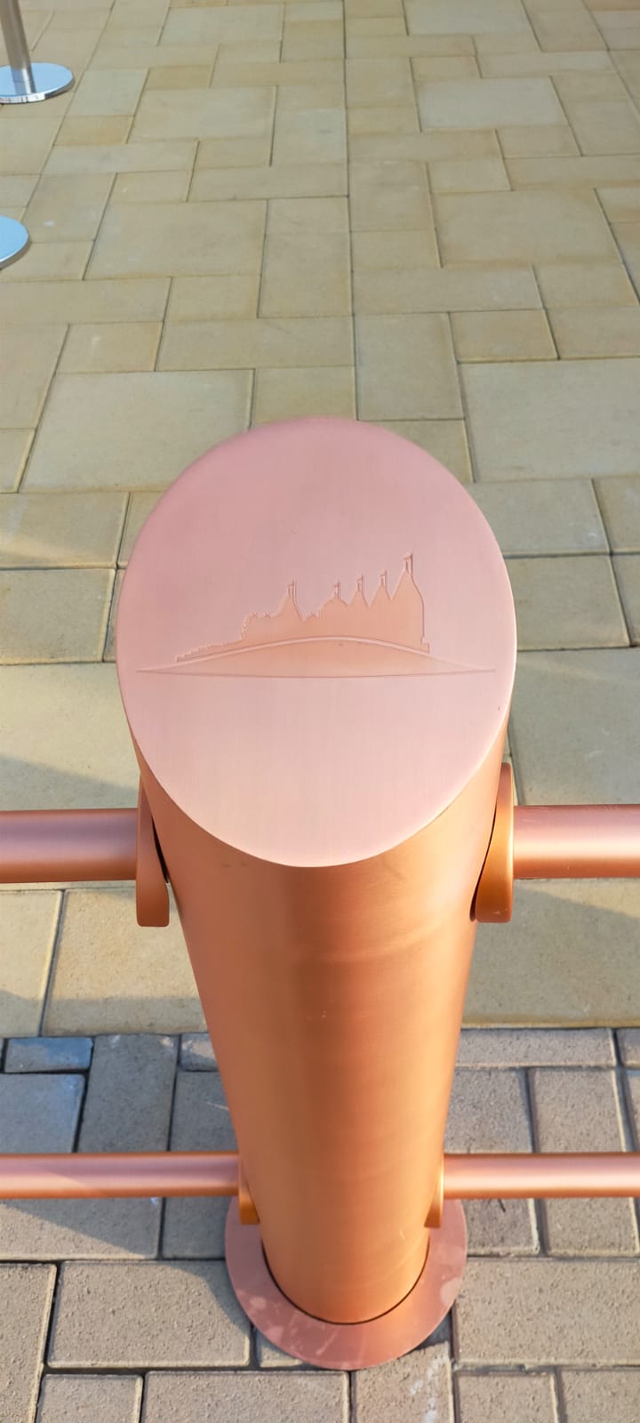 Engraved architectural bollard detail